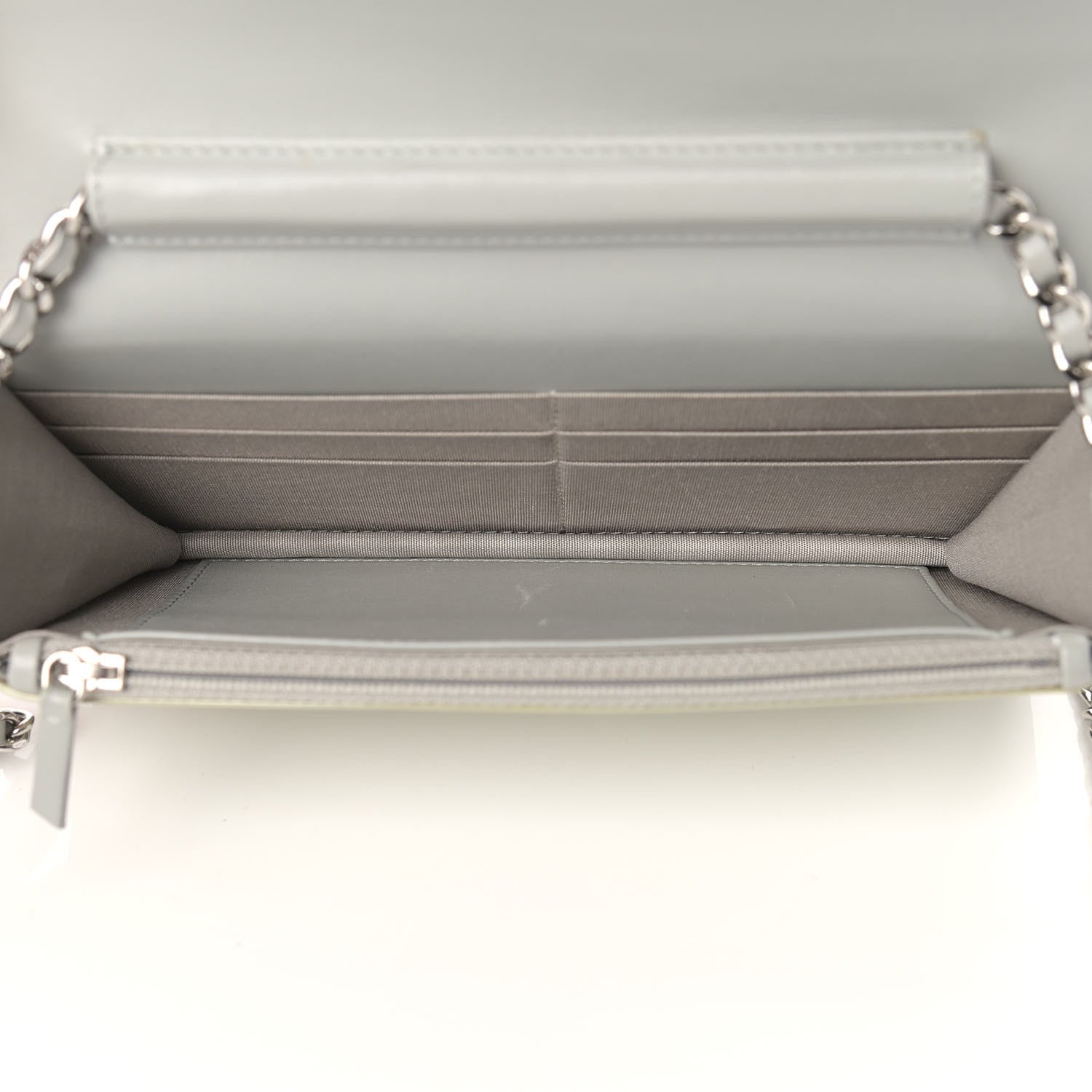 Chanel Patent Quilted Brilliant Wallet On Chain WOC Silver 5 of 14