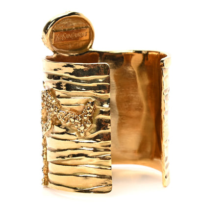 Saint Laurent Glass Cabochon Arty Ovale Cuff Bracelet Gold Coral 2 of 3