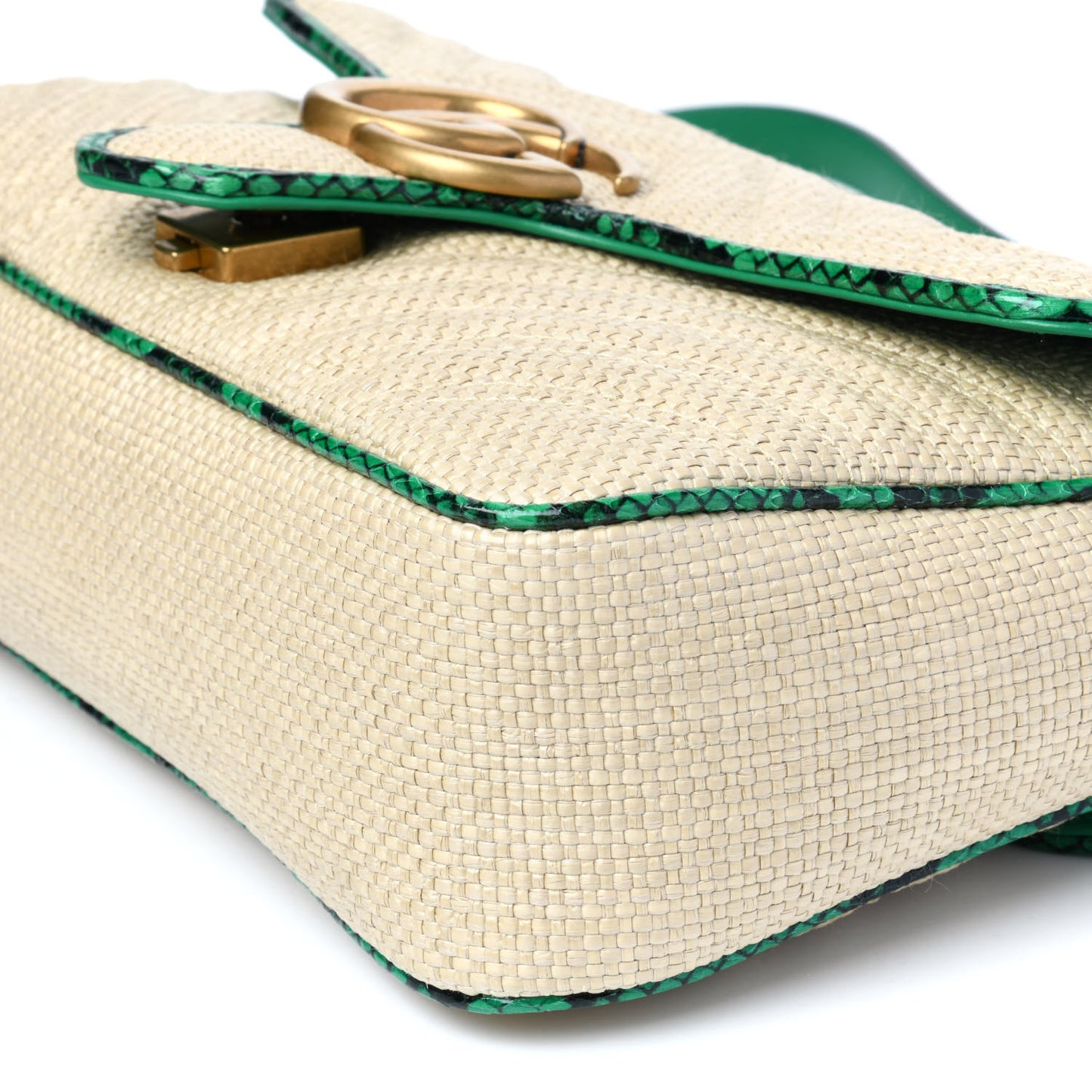 Raffia Elaphe Matelasse Small GG Marmont Shoulder Bag Natural New Shamarock