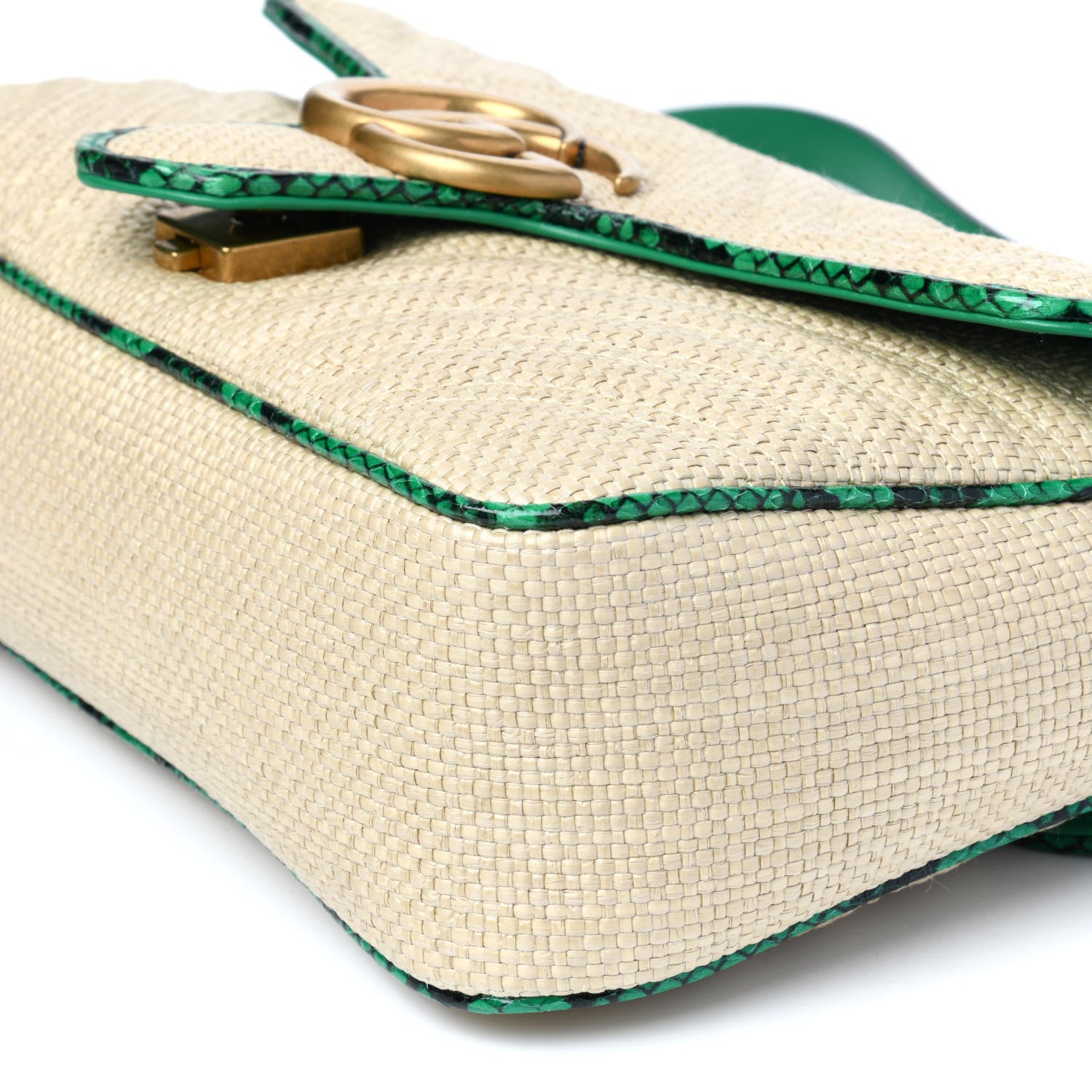 Gucci Raffia Elaphe Matelasse Small GG Marmont Shoulder Bag Natural New Shamarock 10 of 11