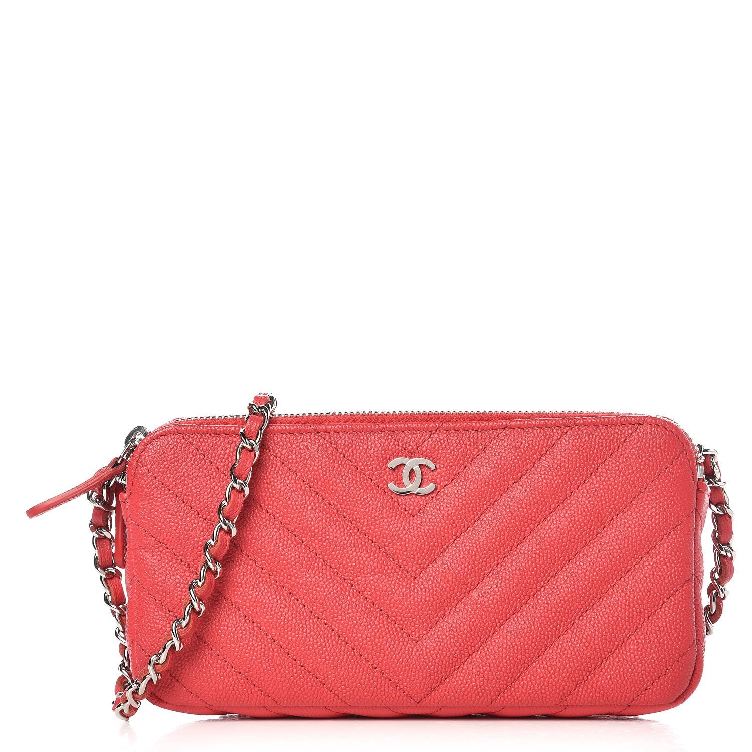 Chanel Caviar Chevron Quilted Small Clutch With Chain Light Red 1 of 11
