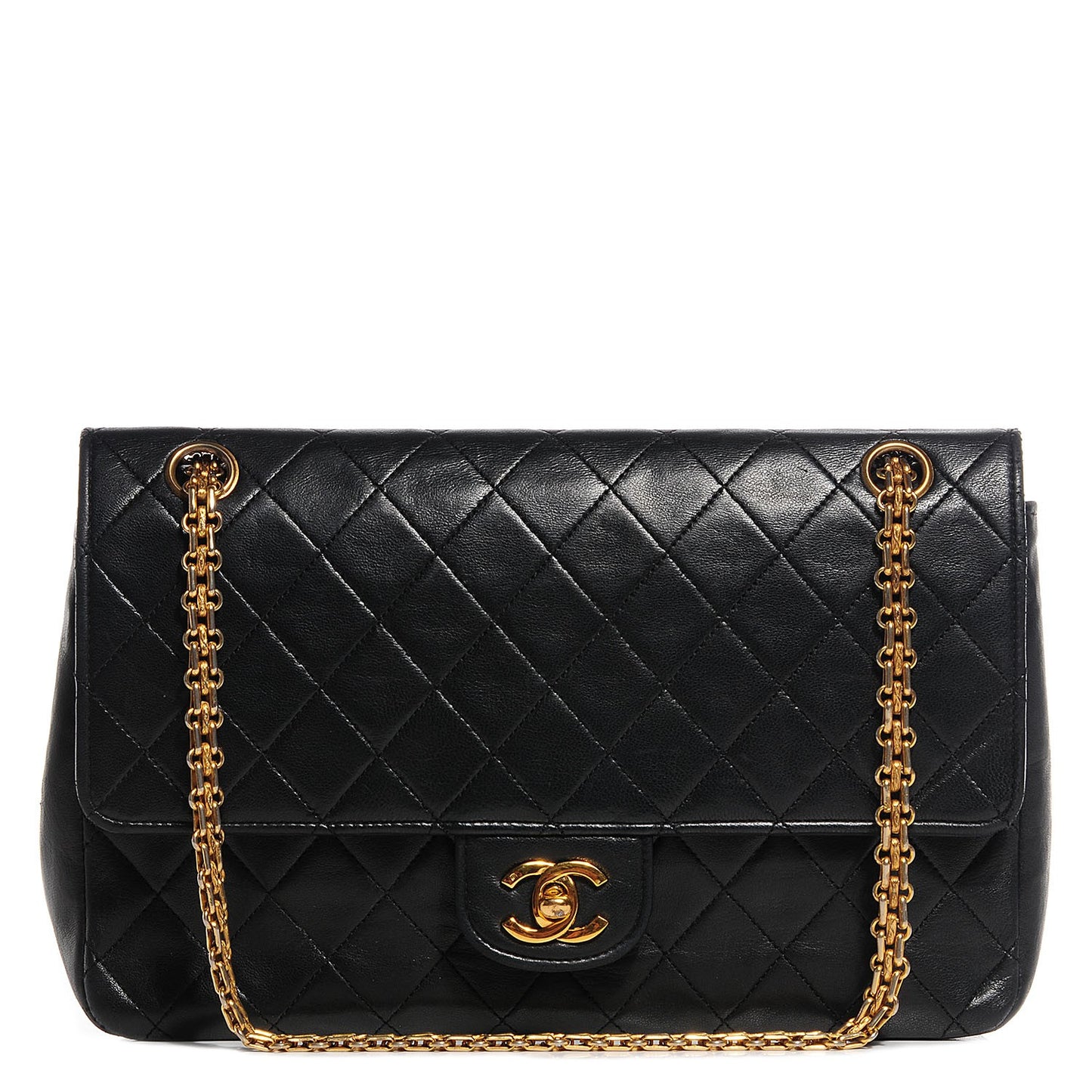 Lambskin Medium Mademoiselle Chain Double Flap Black