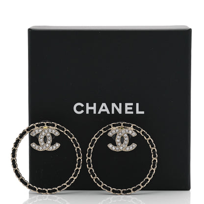 Chanel Crystal Lambskin CC Chain Hoop Earrings Gold Black 4 of 4