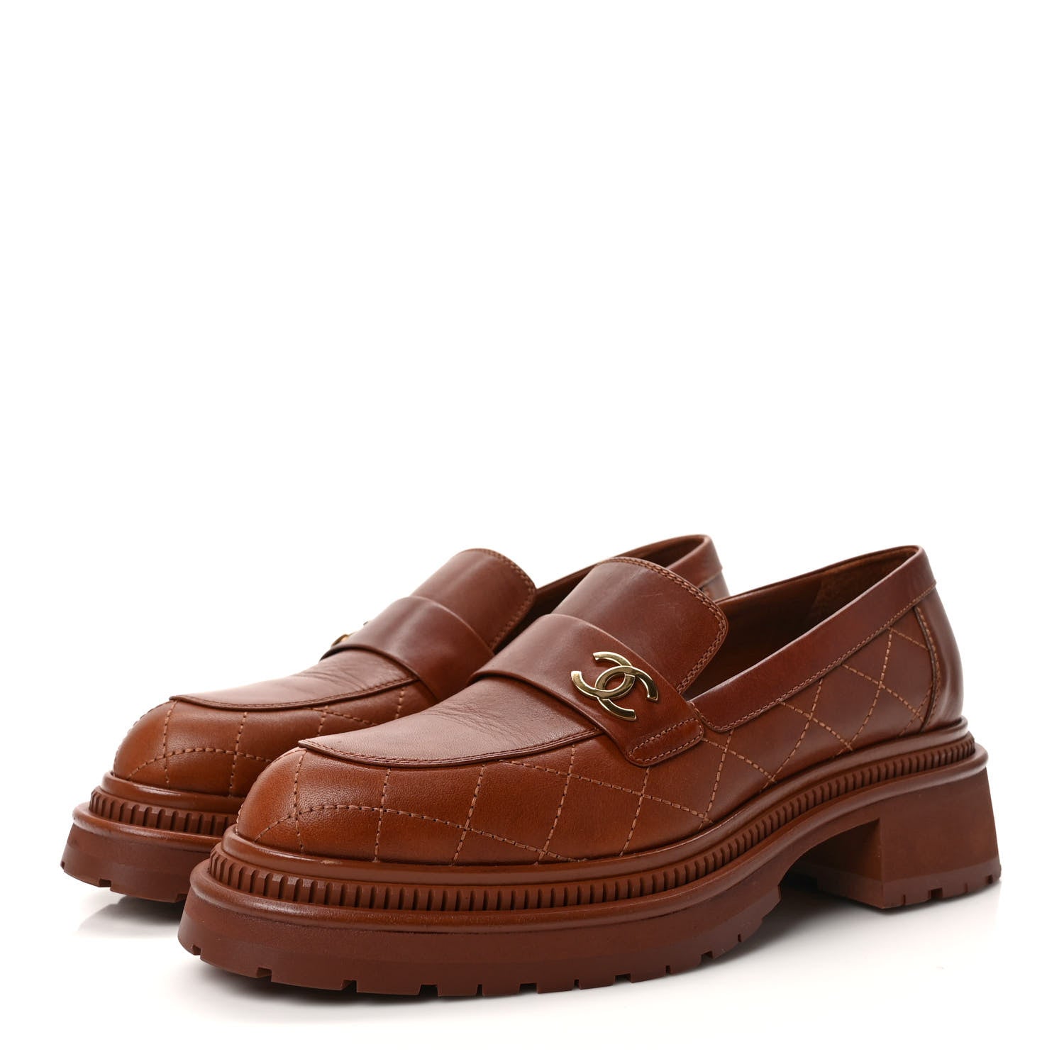 Chanel Calfskin Quilted CC Mocassin Loafers 41 Light Brown 3 of 10