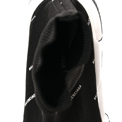 Balenciaga Neoprene Knit Allover Logo Bi-Color Sole Womens Speed Sneakers 37 Black White 7 of 8