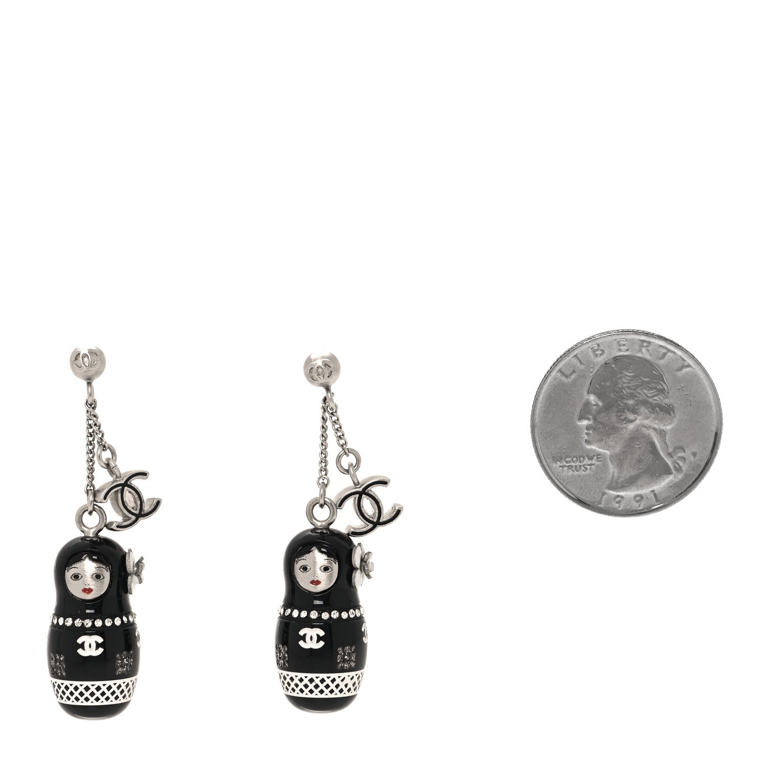 Chanel Resin Matryoshka Russian Doll CC Earrings Black 2 of 4