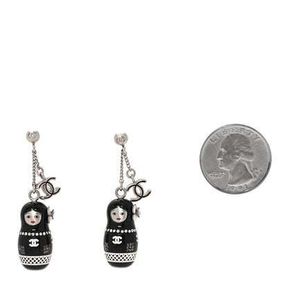 Chanel Resin Matryoshka Russian Doll CC Earrings Black 2 of 4