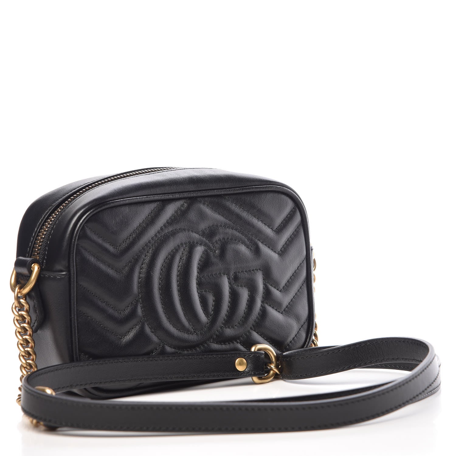 Gucci Calfskin Matelasse Mini GG Marmont Chain Shoulder Bag Black 3 of 9