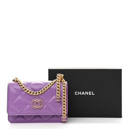 Chanel Lambskin Enamel Quilted Pending CC Clutch With Chain Purple 12 of 12