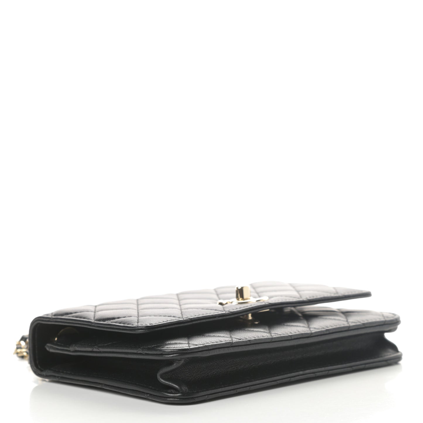 Lambskin Quilted Trendy CC Wallet On Chain WOC Black