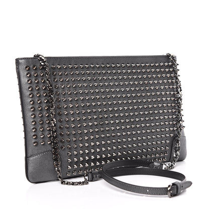 Christian Louboutin Calfskin Spikes Loubiposh Chain Clutch Anthracite Gun Metal 3 of 11