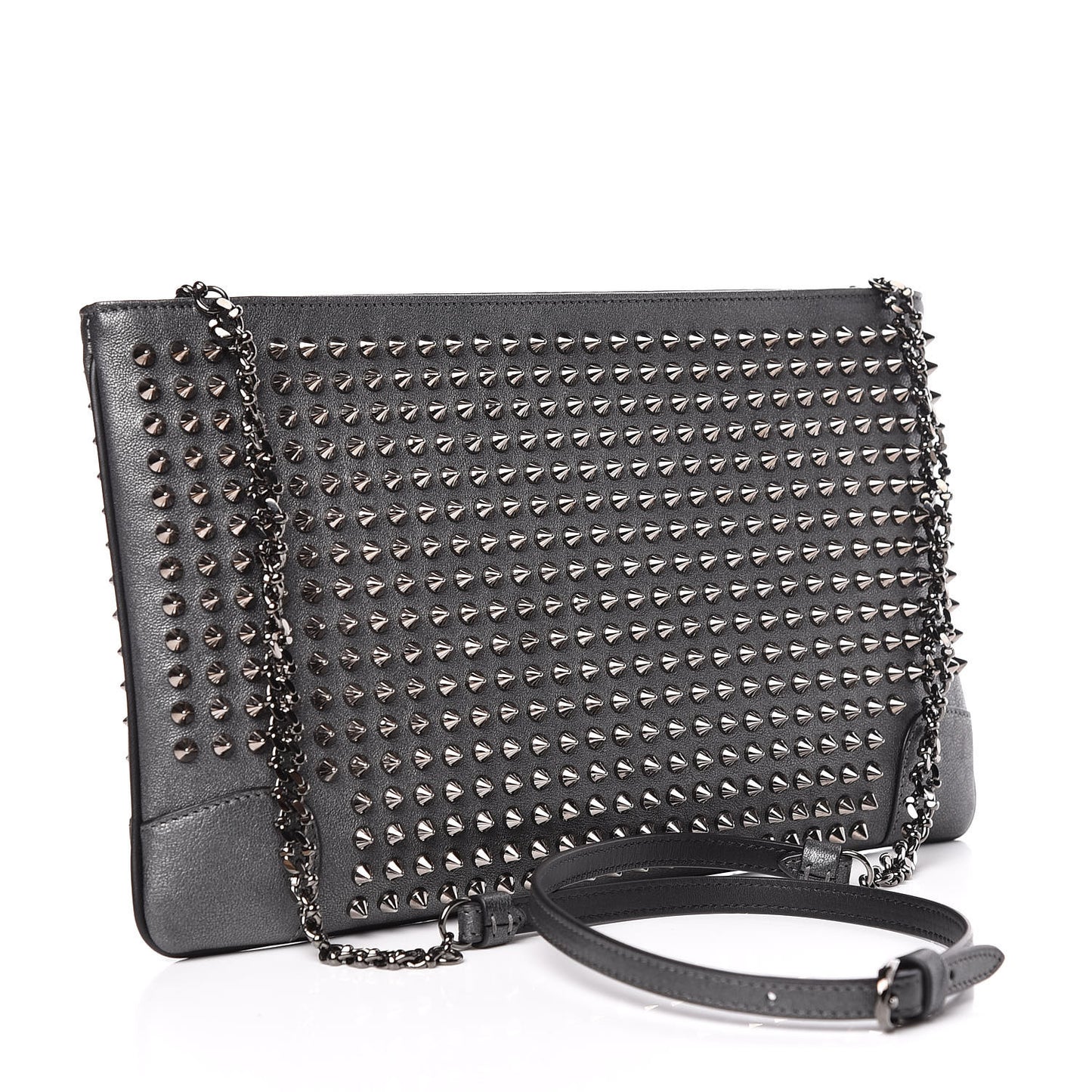 Calfskin Spikes Loubiposh Chain Clutch Anthracite Gun Metal
