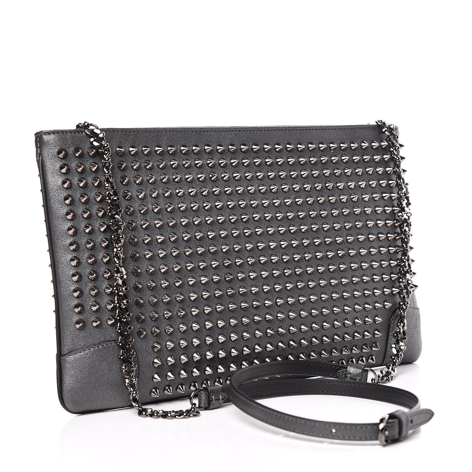 Christian Louboutin Calfskin Spikes Loubiposh Chain Clutch Anthracite Gun Metal 3 of 11
