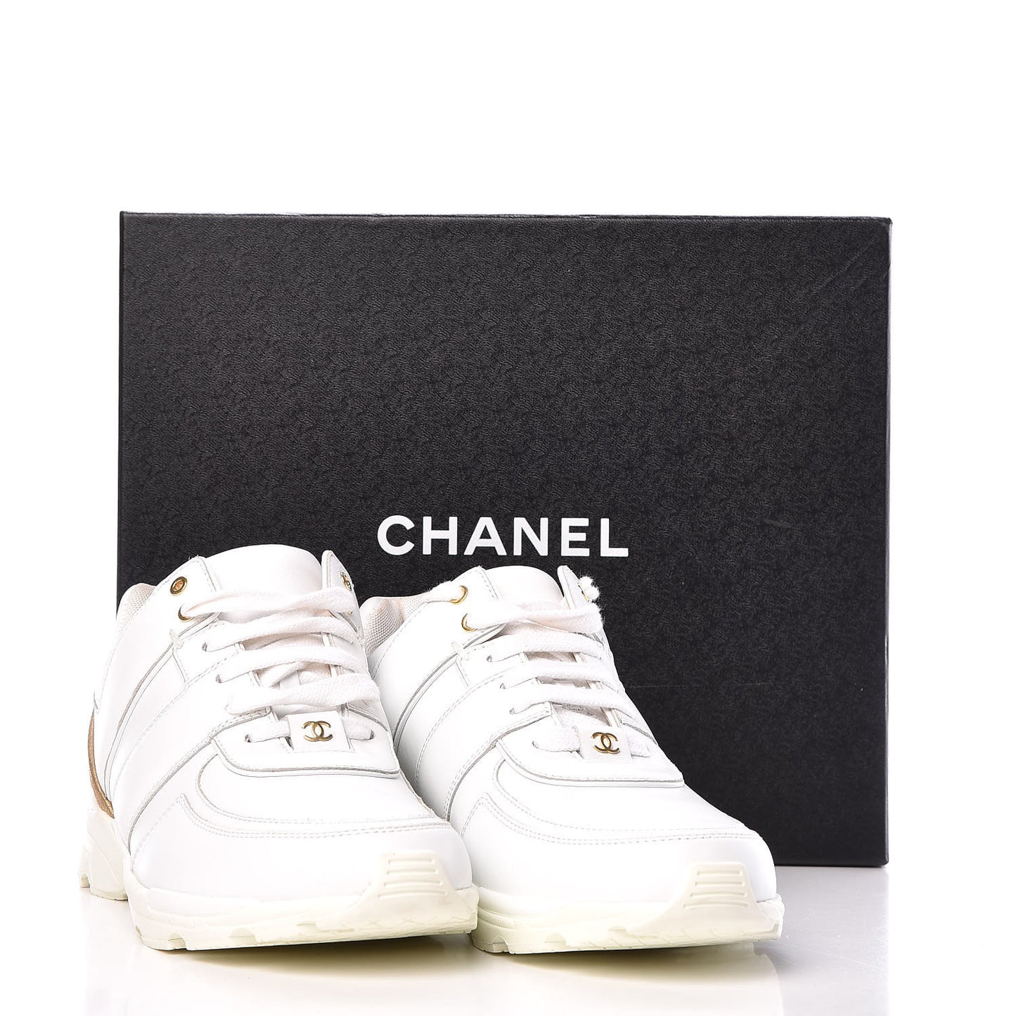 Calfskin Laminated Lambskin CC Sneakers 41 White Gold