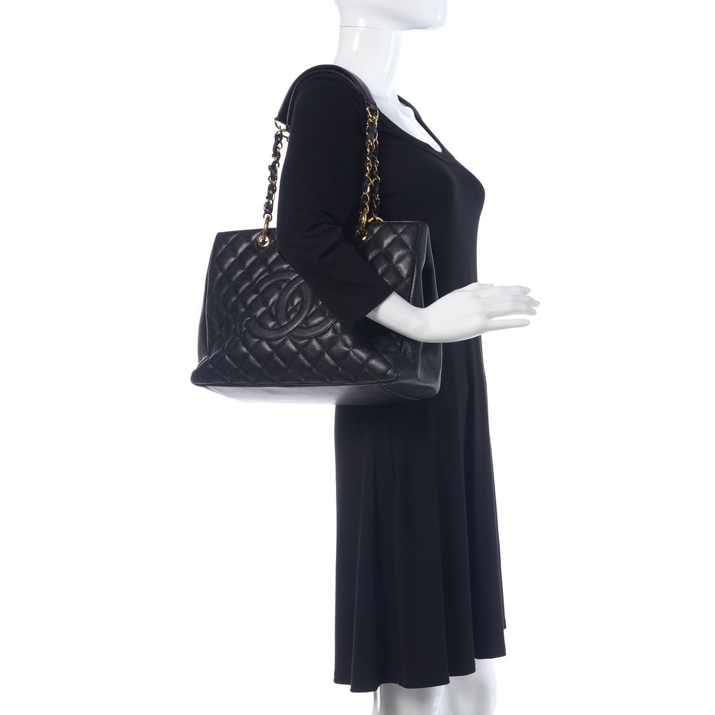 Caviar Quilted Grand Shopping Tote GST Black