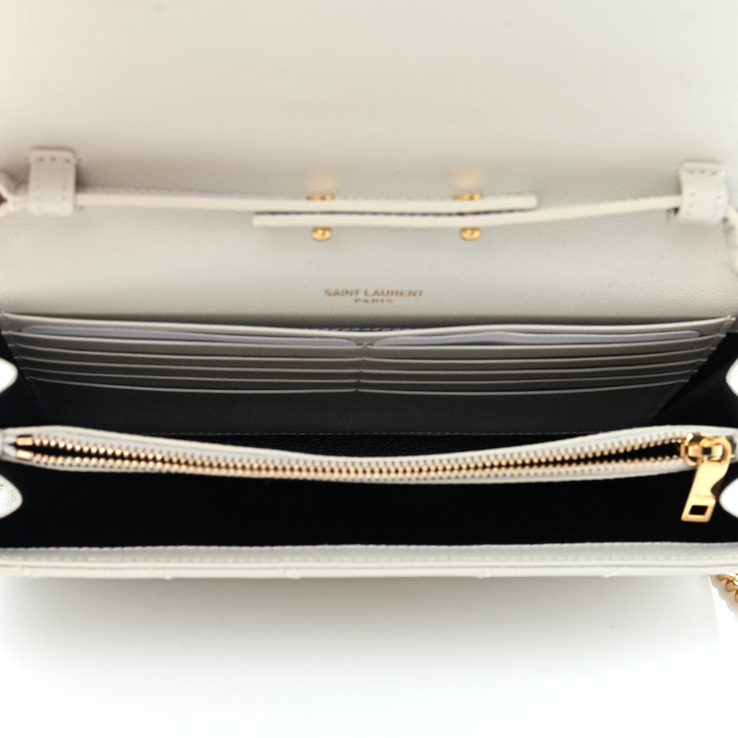 Grain De Poudre Matelasse Chevron Monogram Chain Wallet White
