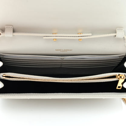 Saint Laurent Grain De Poudre Matelasse Chevron Monogram Chain Wallet White 5 of 6