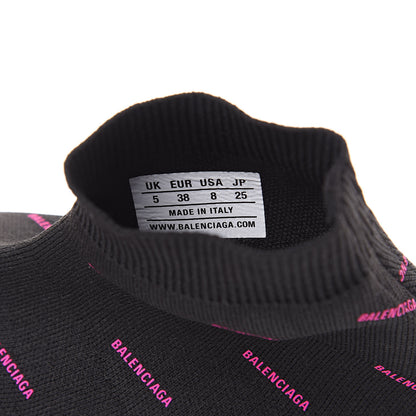 Balenciaga Neoprene Knit Allover Logo Womens Speed Sneakers 38 Black Fuchsia 6 of 7
