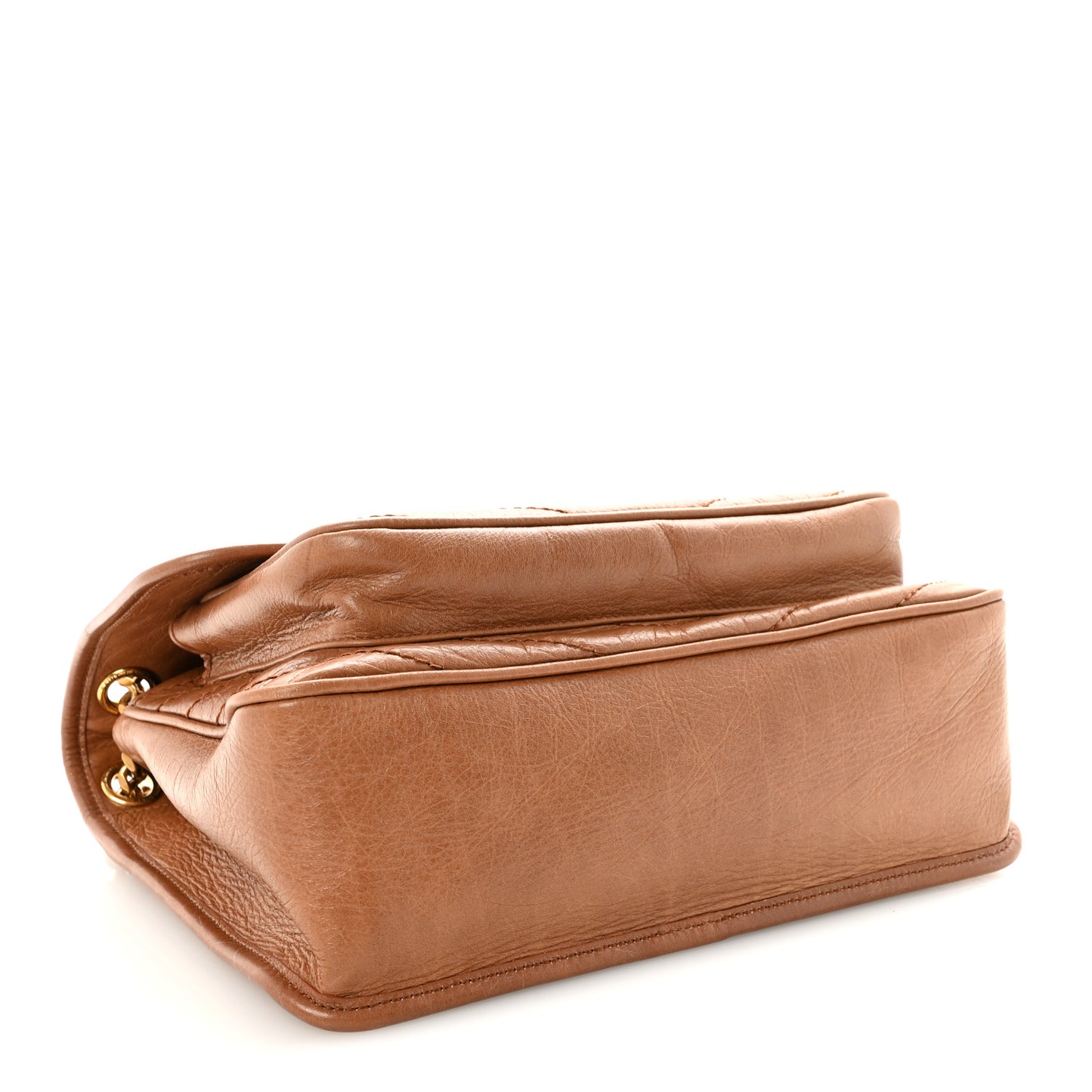 Crinkled Calfskin Matelasse Monogram Medium Niki Chain Satchel Caramel