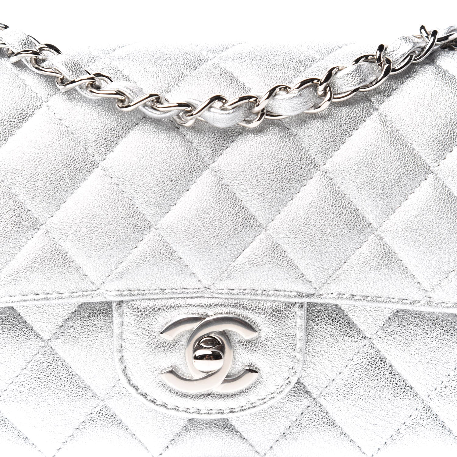 Chanel Metallic Lambskin Quilted Mini Rectangular Flap Silver 9 of 9