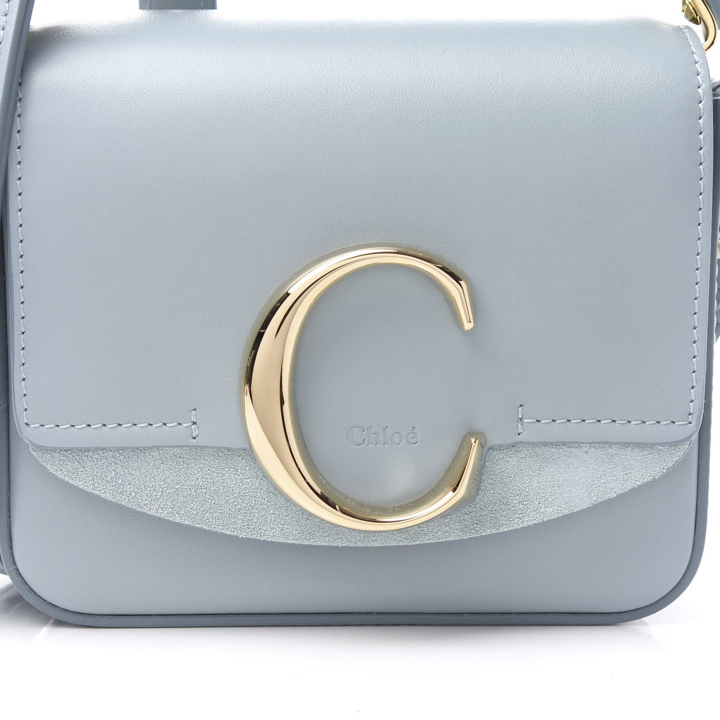 Shiny Calfskin Suede Mini C Double Carry Cloudy Blue