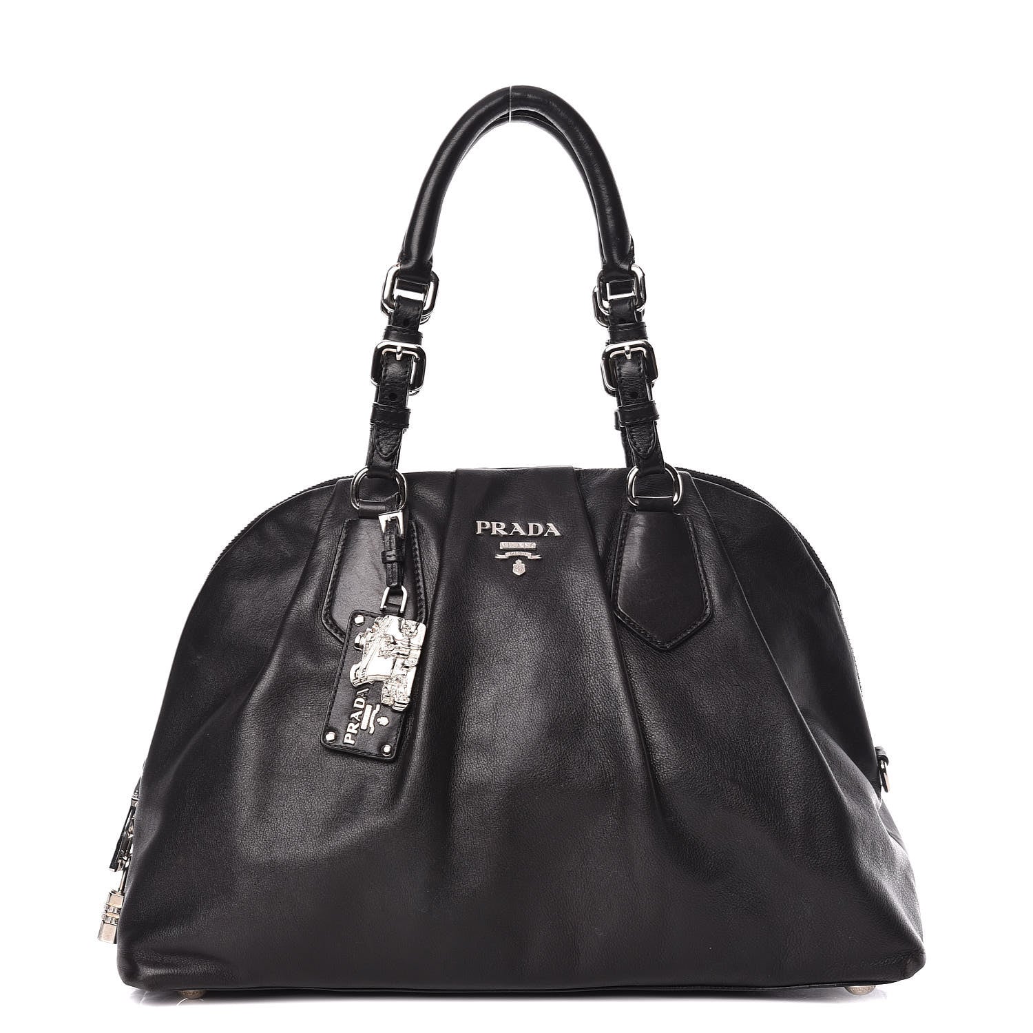 Prada Soft Calfskin Dome Sachel Black 1 of 15