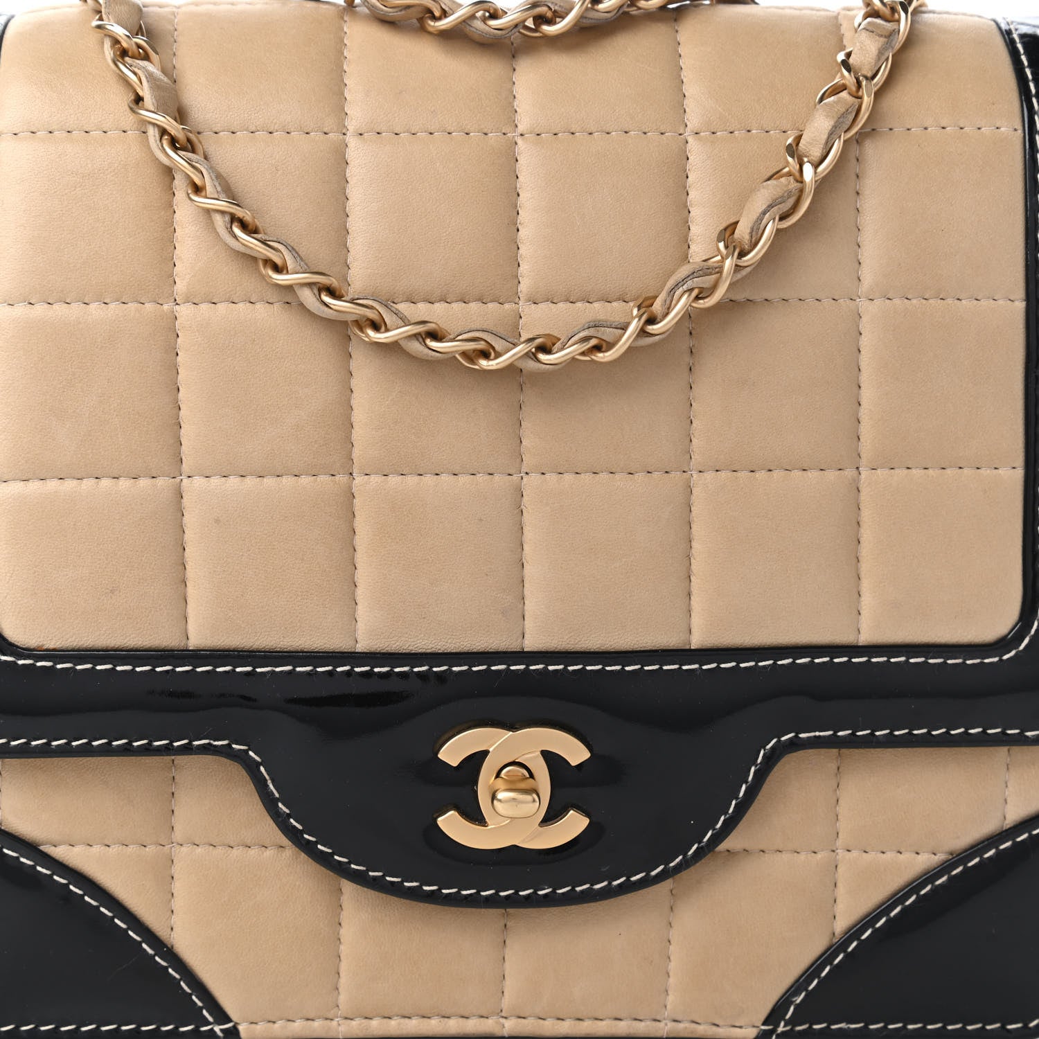 Chanel Lambskin Patent Chocolate Bar Flap Beige Black 10 of 11