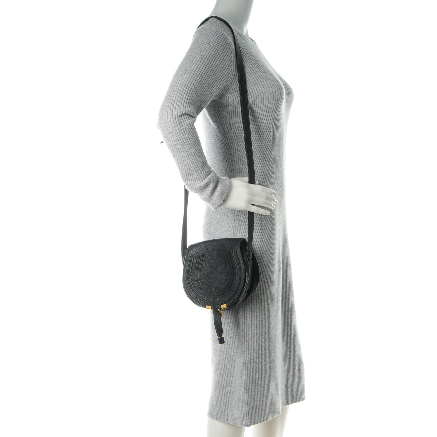 Calfskin Mini Marcie Round Crossbody Bag Black