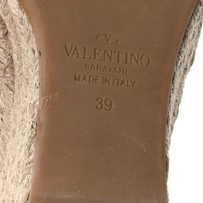 Valentino Garavani Grained Calfskin Rockstud Crisscross Ankle Strap Espadrille Wedge Sandals 39 Light Ivory 7 of 12