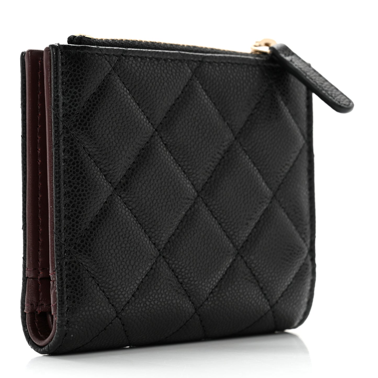 Caviar Quilted CC Zip Compact Wallet Black