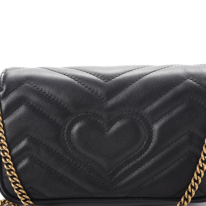 Gucci Calfskin Matelasse Super Mini GG Marmont Shoulder Bag Black 8 of 11