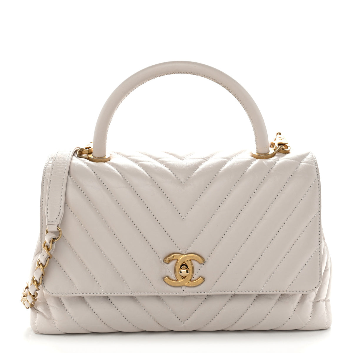 Aged Calfskin Chevron Quilted Small Coco Handle Flap Rose Pale