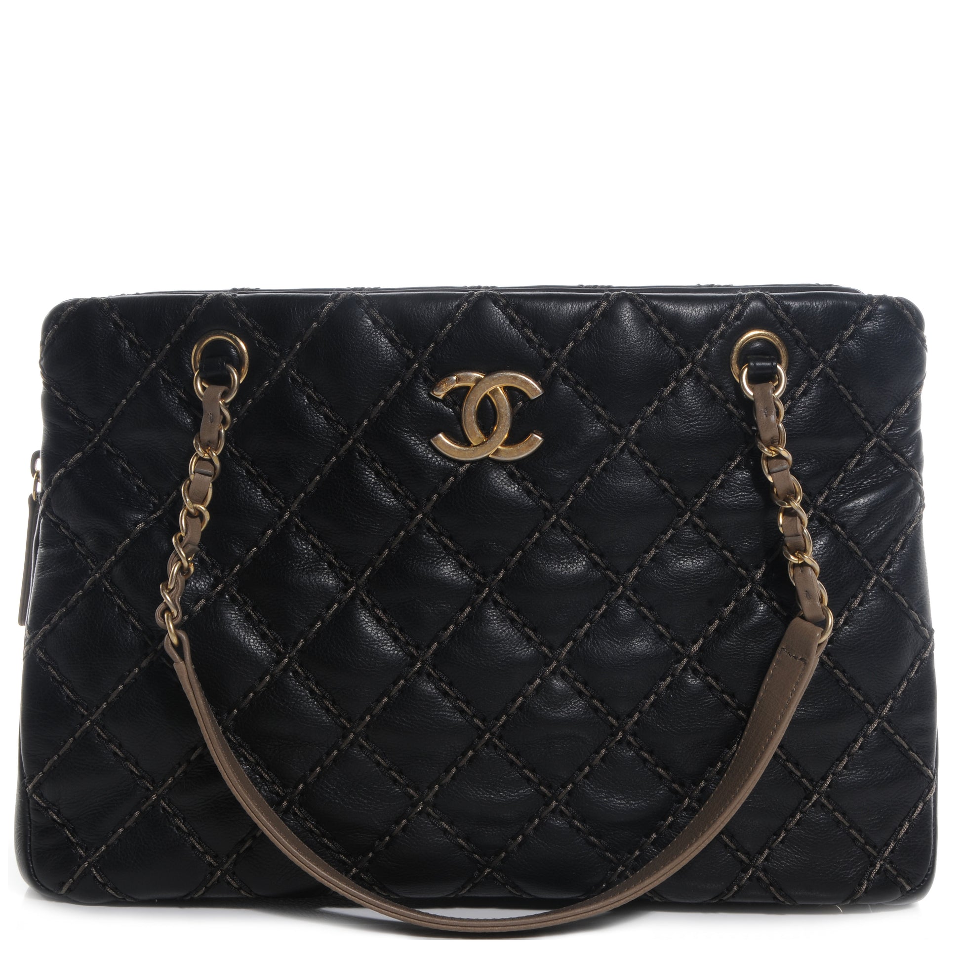 Chanel Calfskin Double Contrast Stitch Large Tote Black 1 of 7