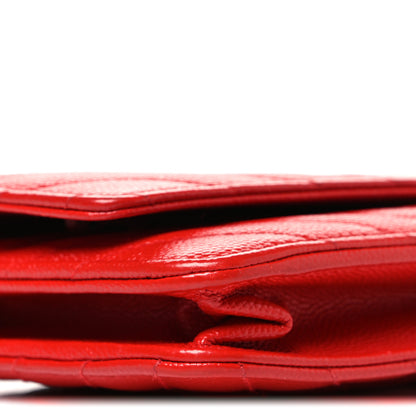 Chanel Caviar Chevron Quilted Wallet On Chain WOC Red 10 of 11