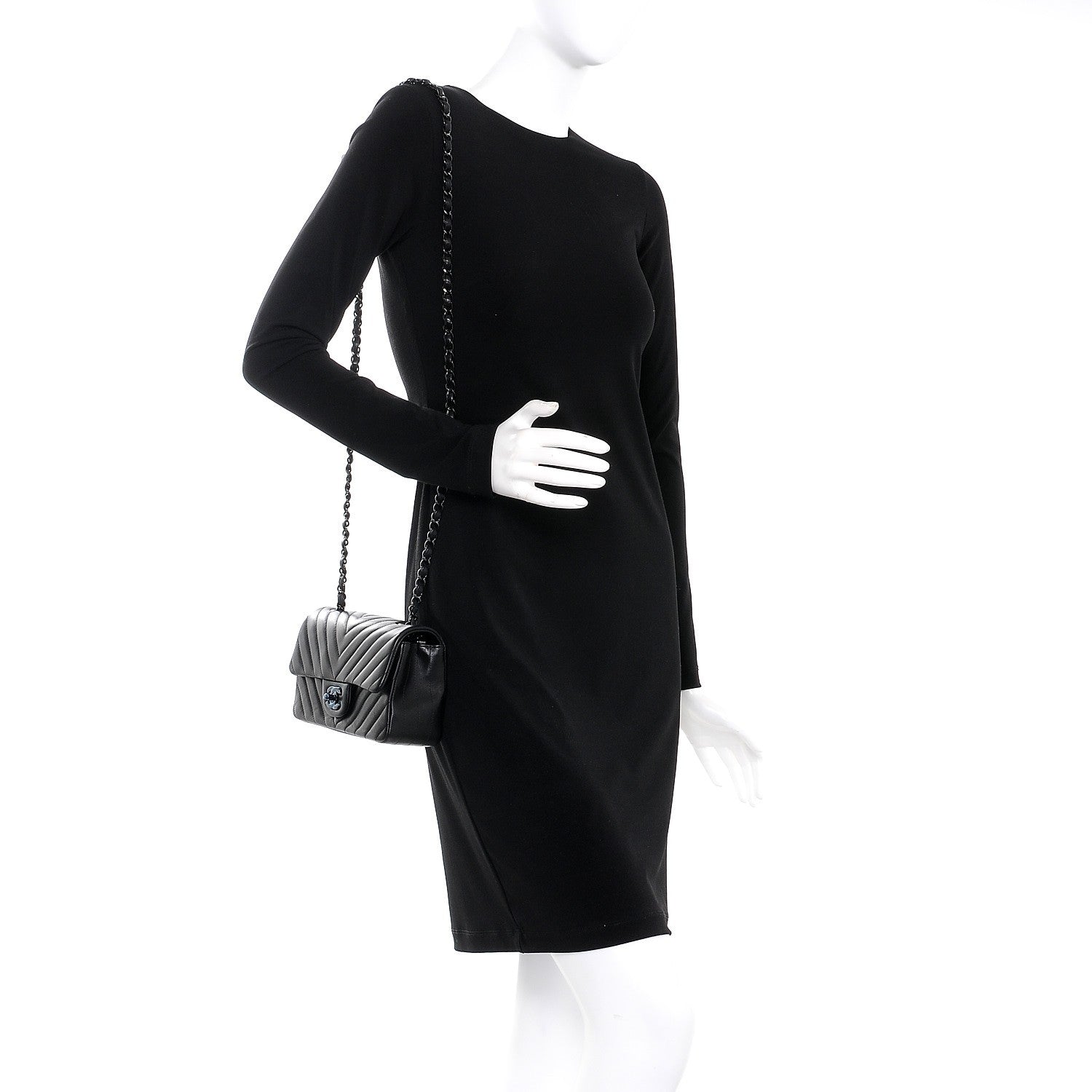 Chanel Lambskin Chevron Quilted Mini Rectangular Flap So Black 2 of 8