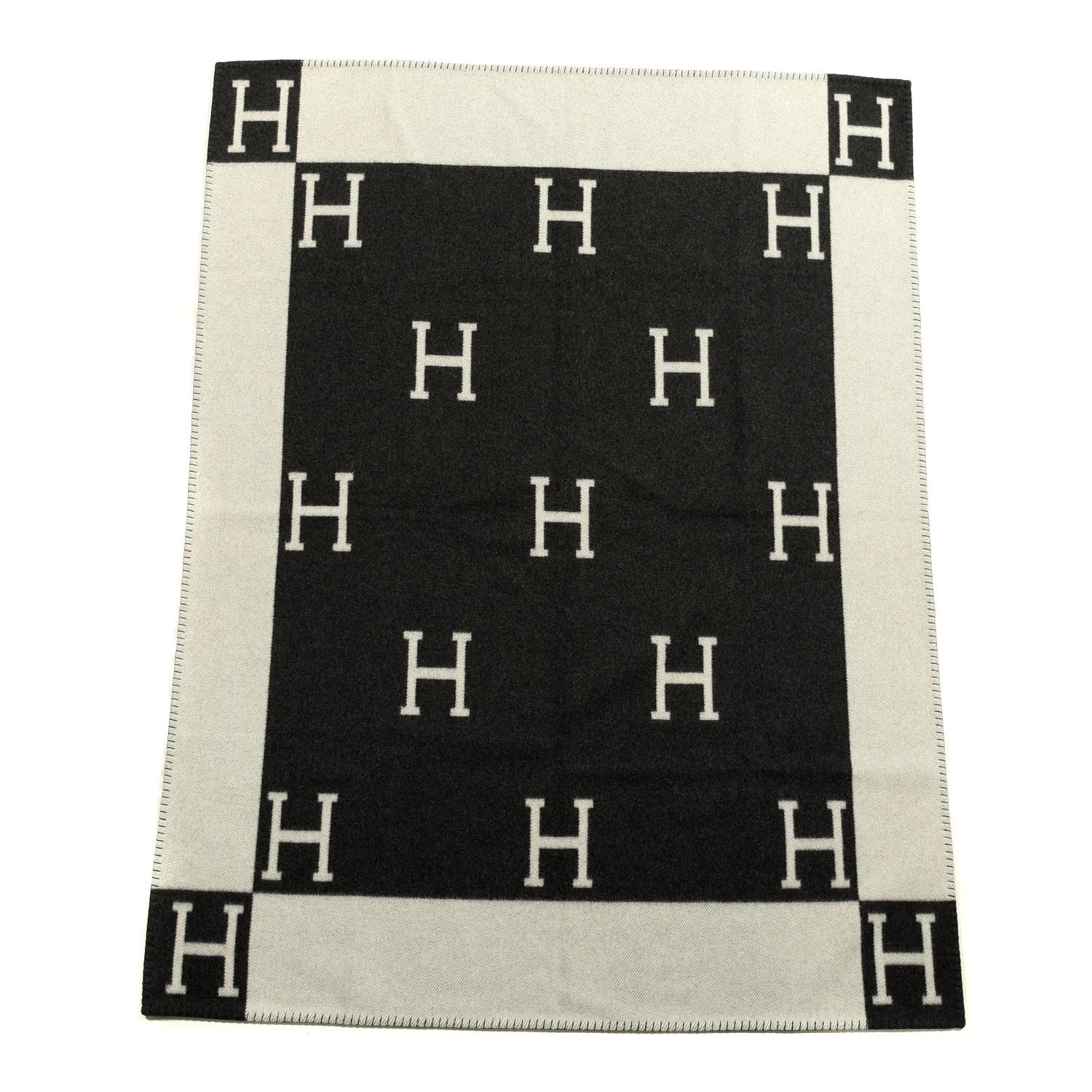 Hermes Wool Cashmere Avalon Blanket Ecru Gris Fonce 1 of 3