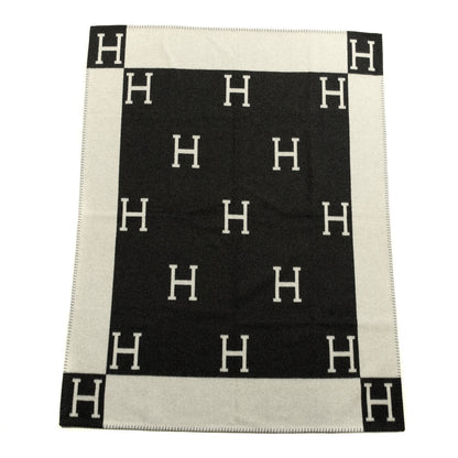 Hermes Wool Cashmere Avalon Blanket Ecru Gris Fonce 1 of 3