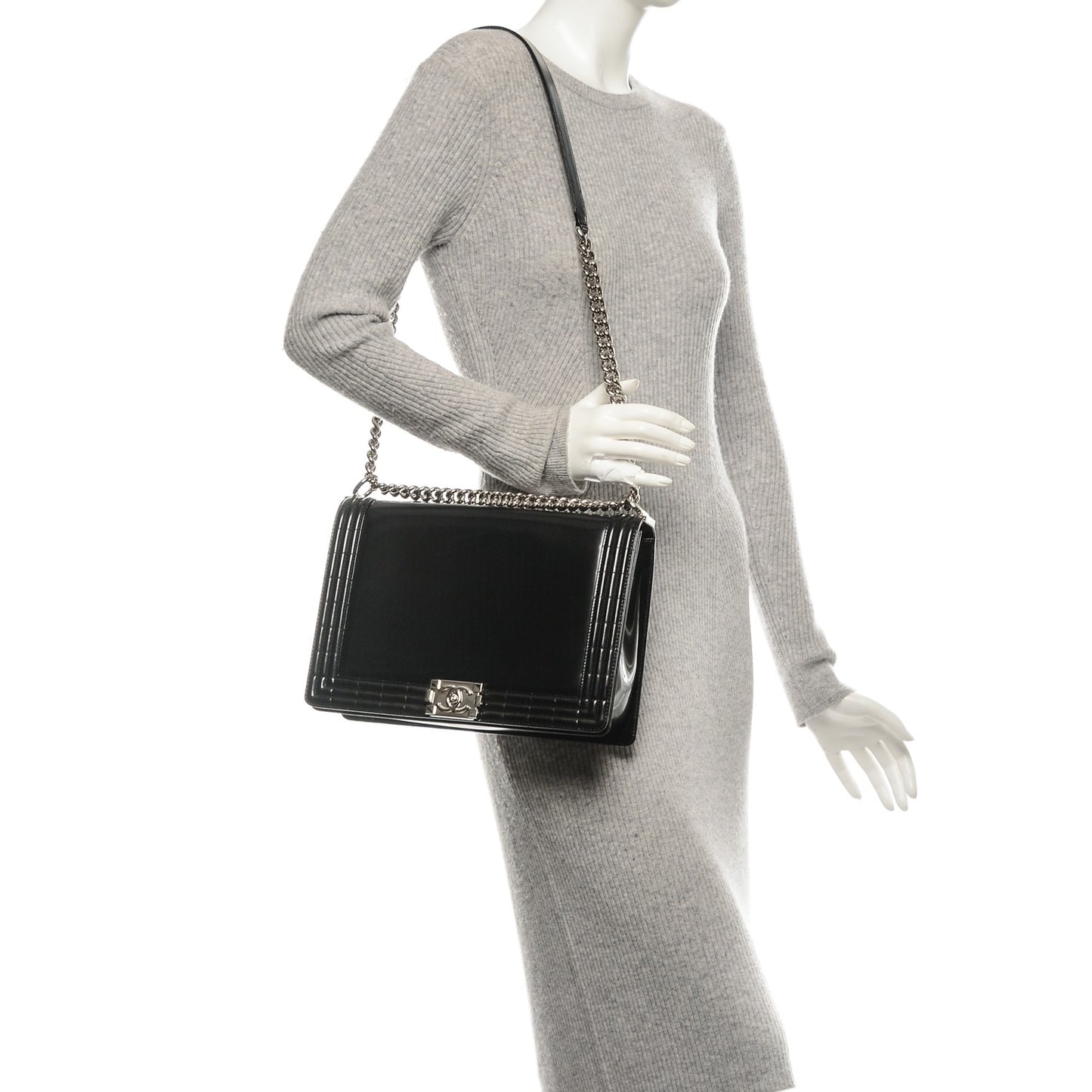 Glazed Calfskin Large Boy Flap Black