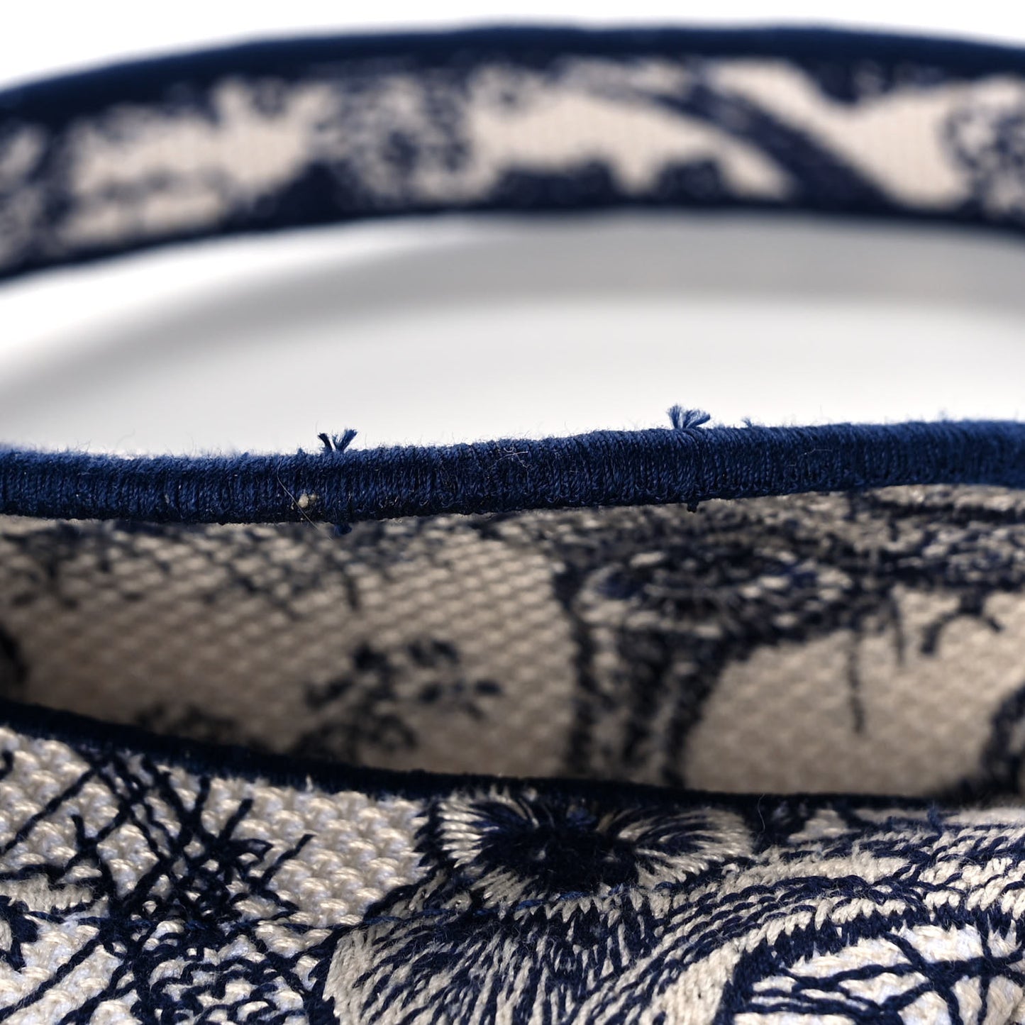 Canvas Embroidered Toile de Jouy Saddle Bag Blue