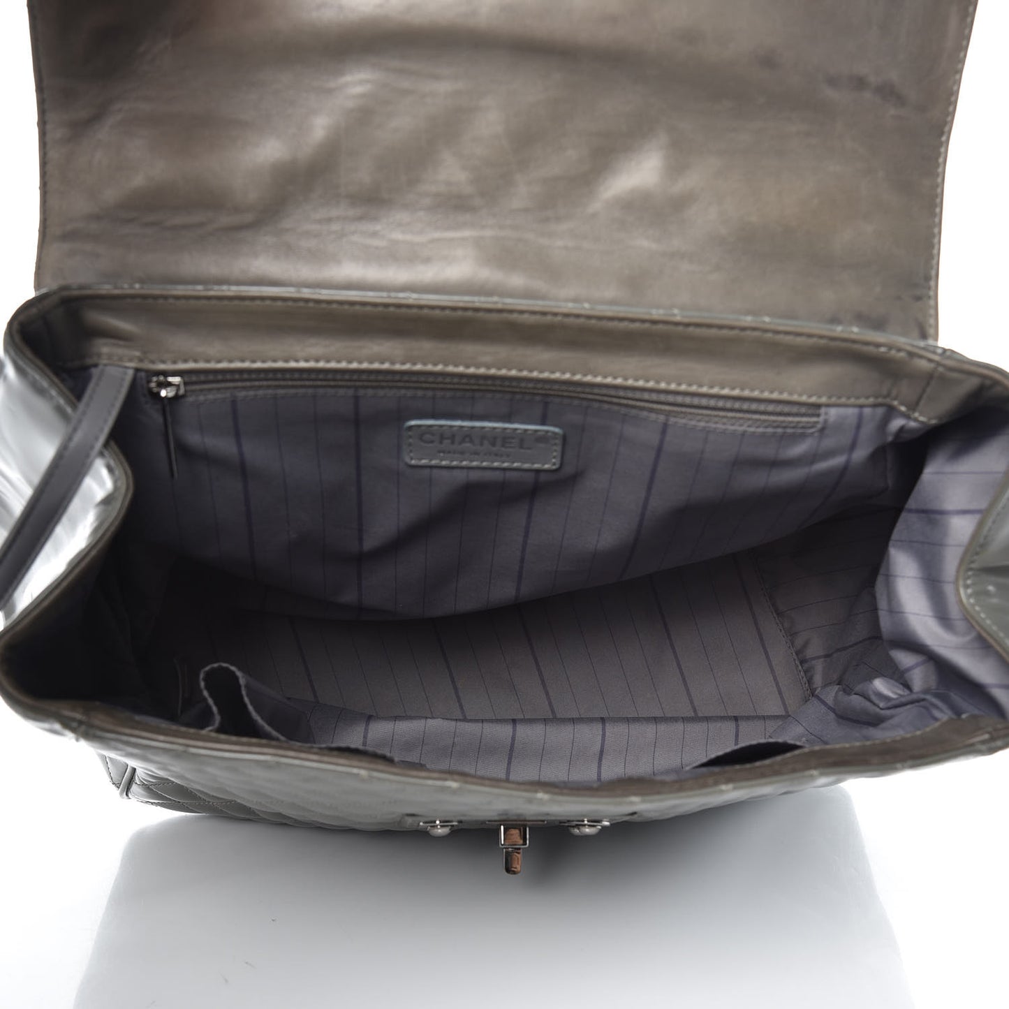 Glazed Calfskin Mademoiselle Lock Kelly Flap Bag Grey