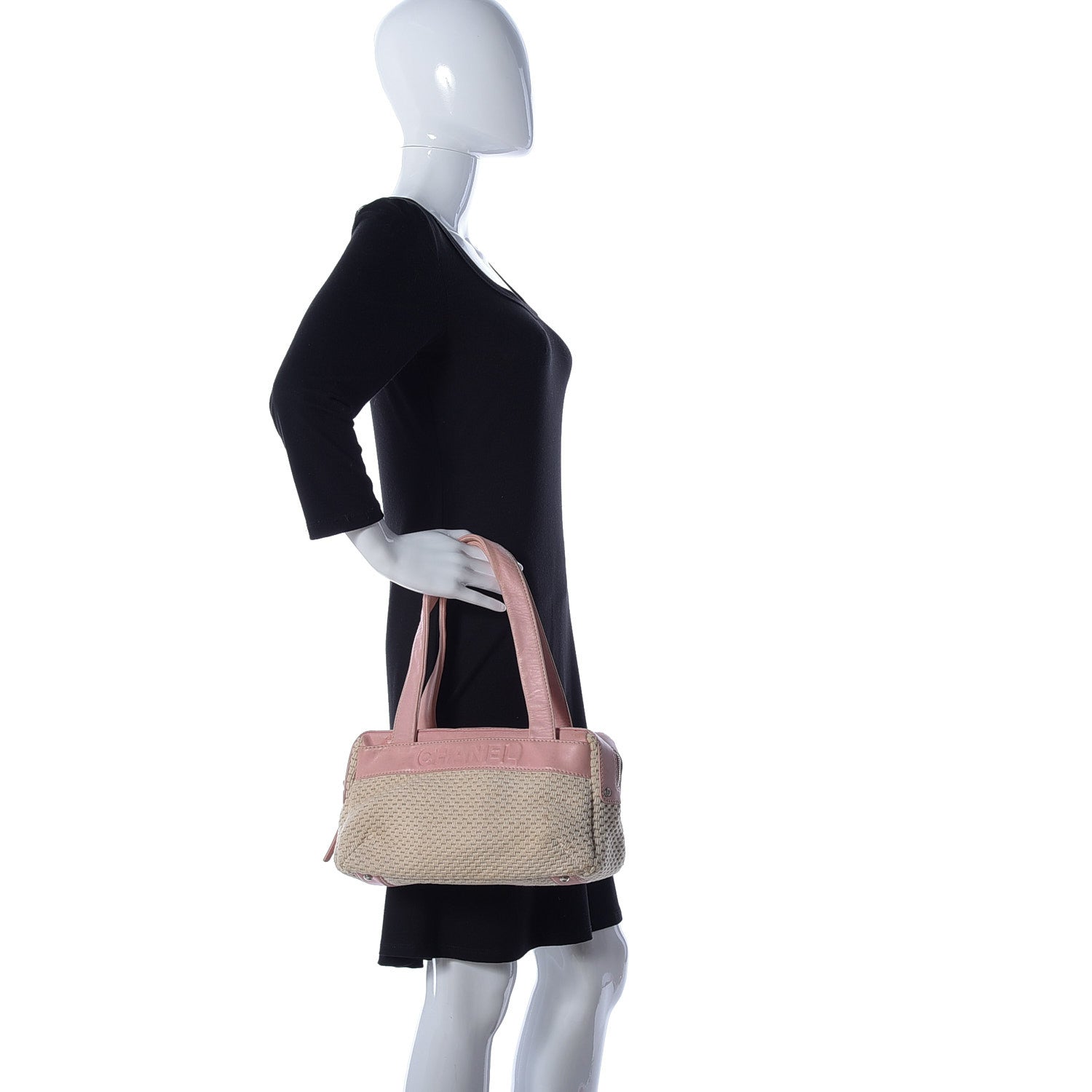 Chanel Canvas Woven Lambskin Lax Shoulder Bag Pink 2 of 9