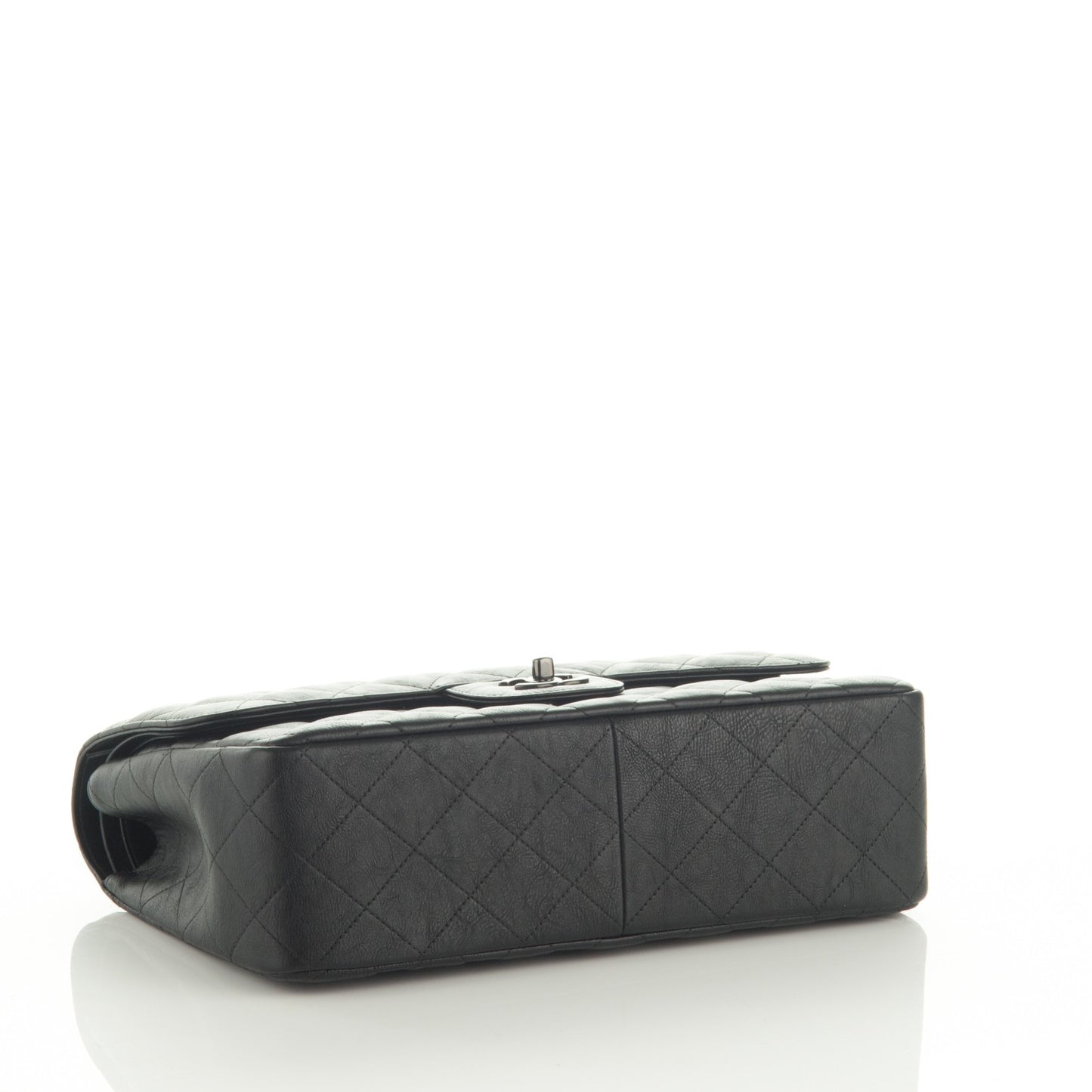Crumpled Calfskin Quilted Jumbo Double Flap So Black