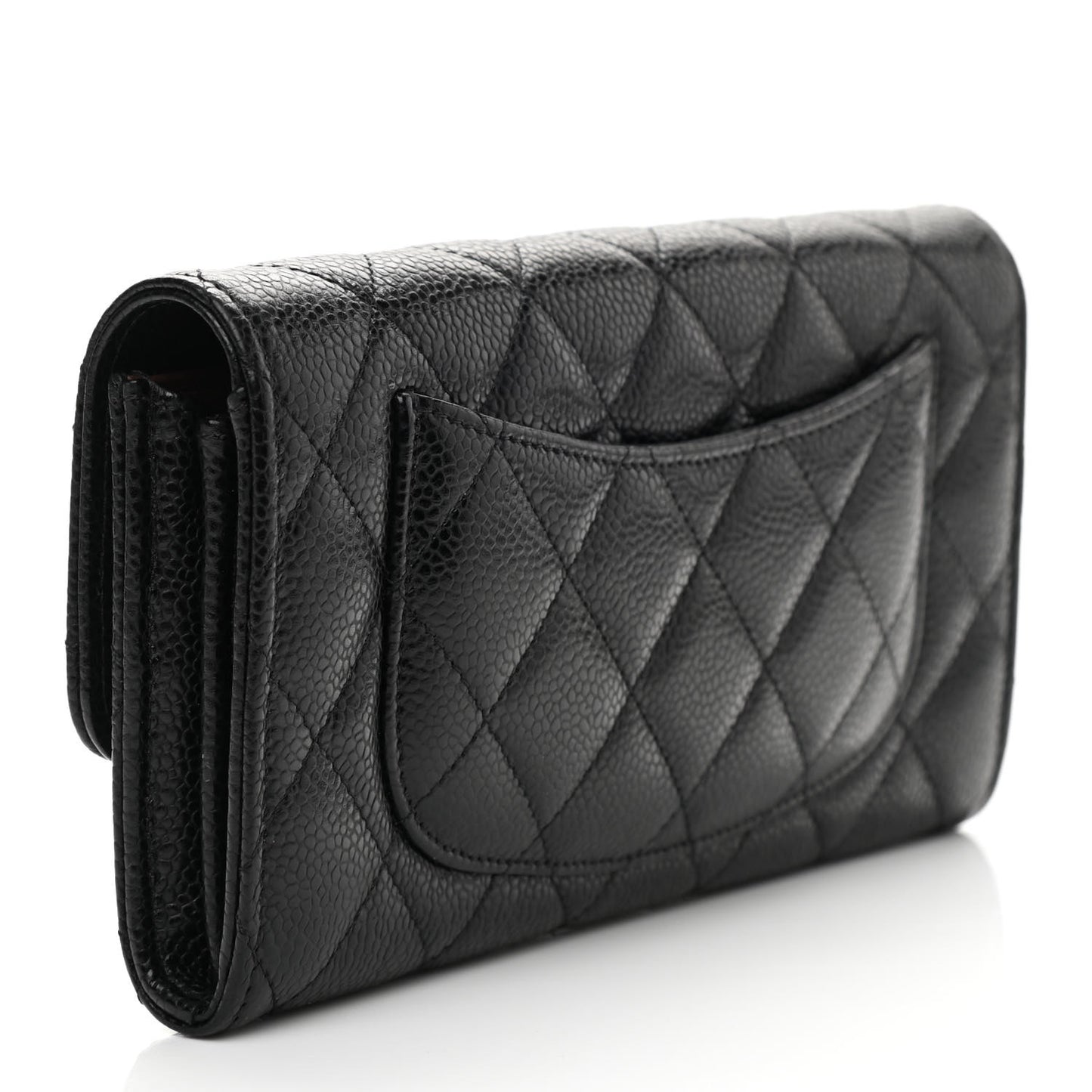 Caviar Quilted Large Gusset Flap Wallet Black