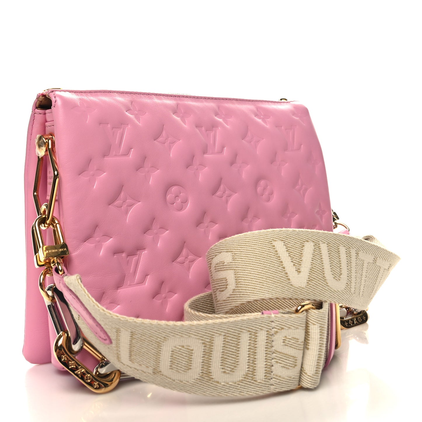 Lambskin Embossed Monogram Coussin PM Rose Bonbon