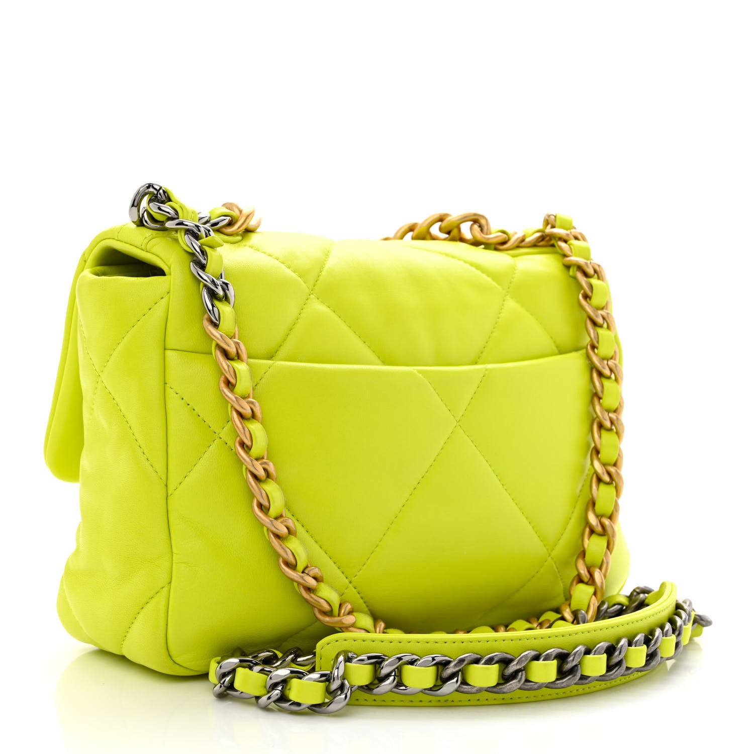 Chanel Shiny Lambskin Quilted Medium Chanel 19 Flap Neon Yellow 3 of 10