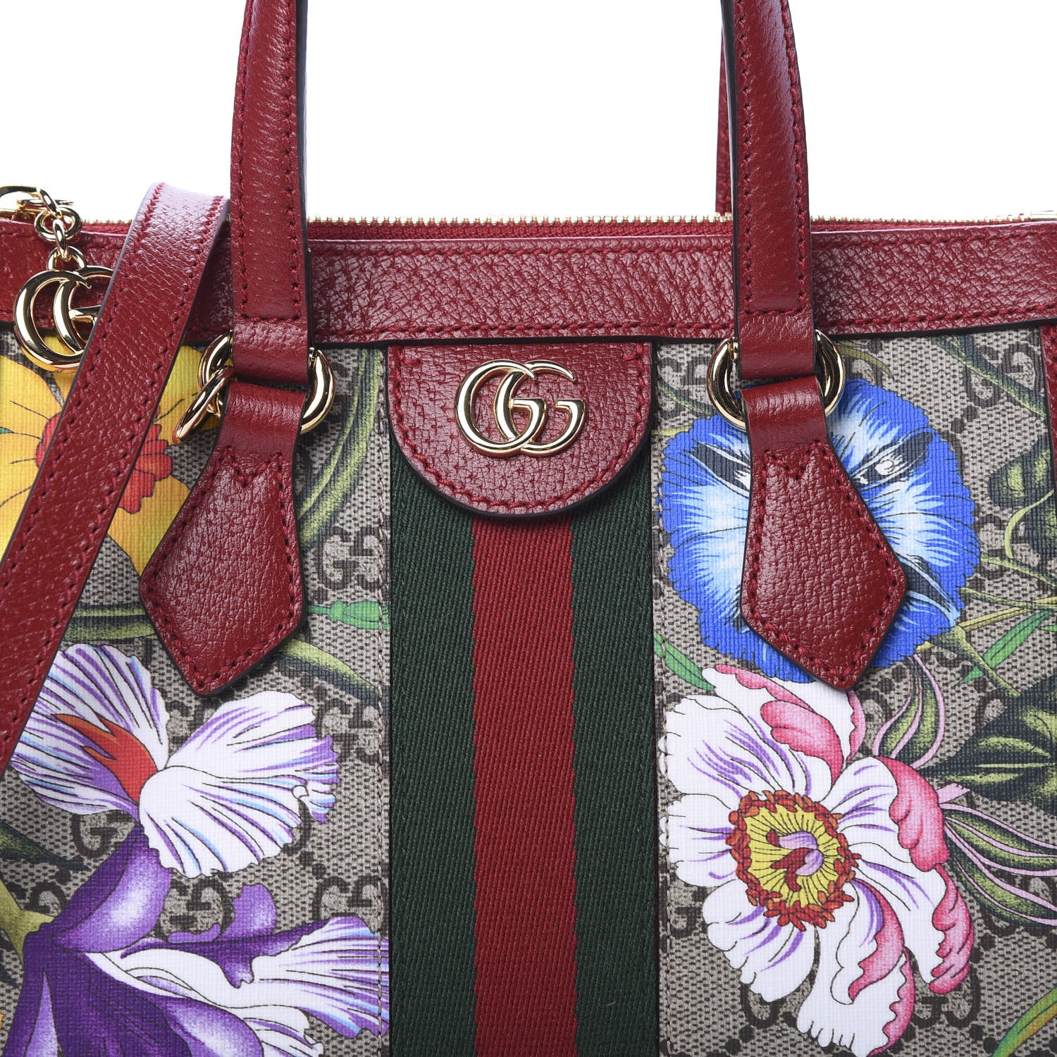Gucci GG Supreme Monogram Flora Web Small Ophidia Tote Bag Red 7 of 10