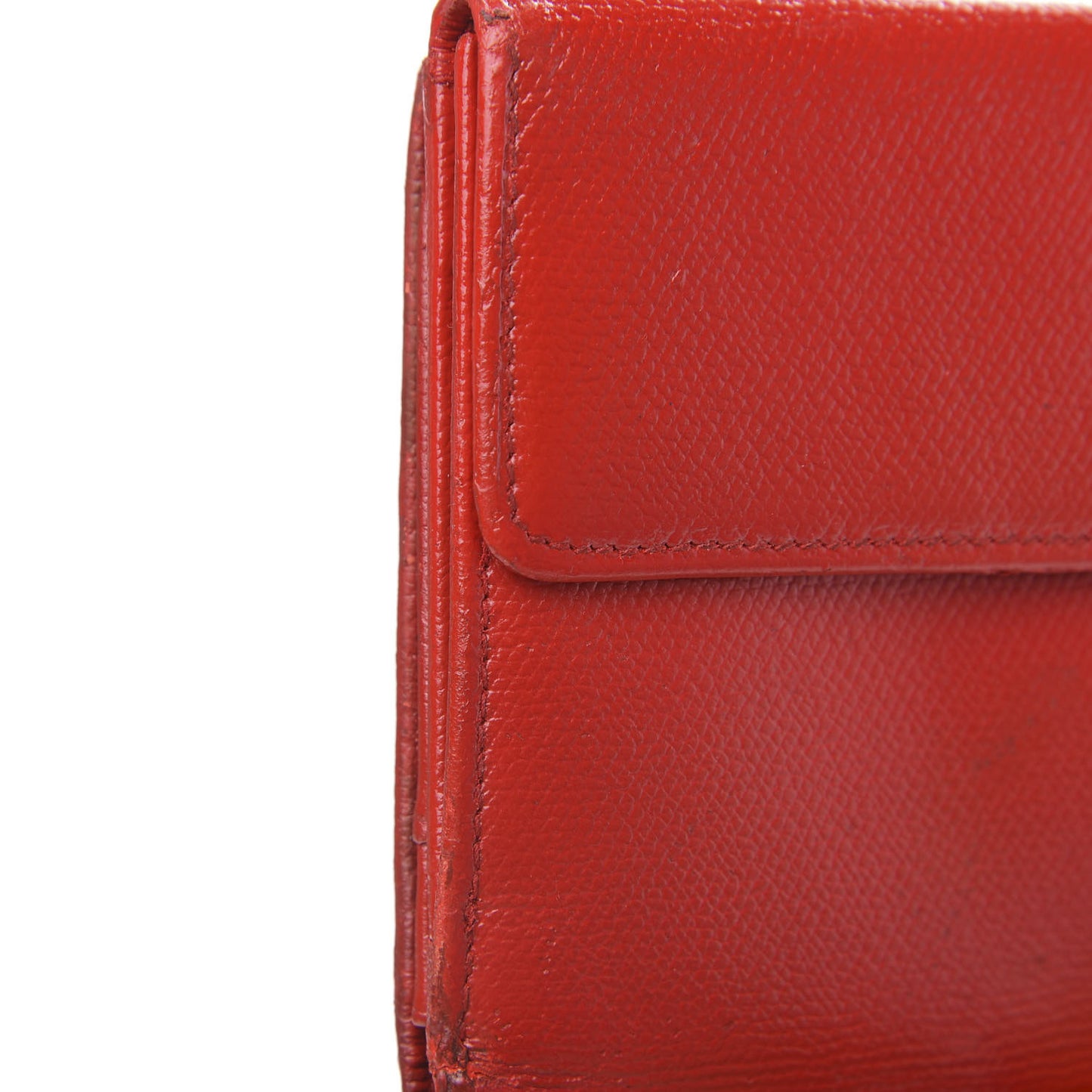 Grained Calfskin CC Button Long Wallet Red