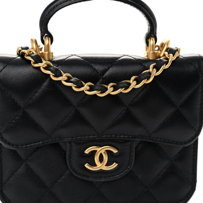 Chanel Lambskin Quilted Top Handle Flap Coin Purse With Chain Black 9 of 11