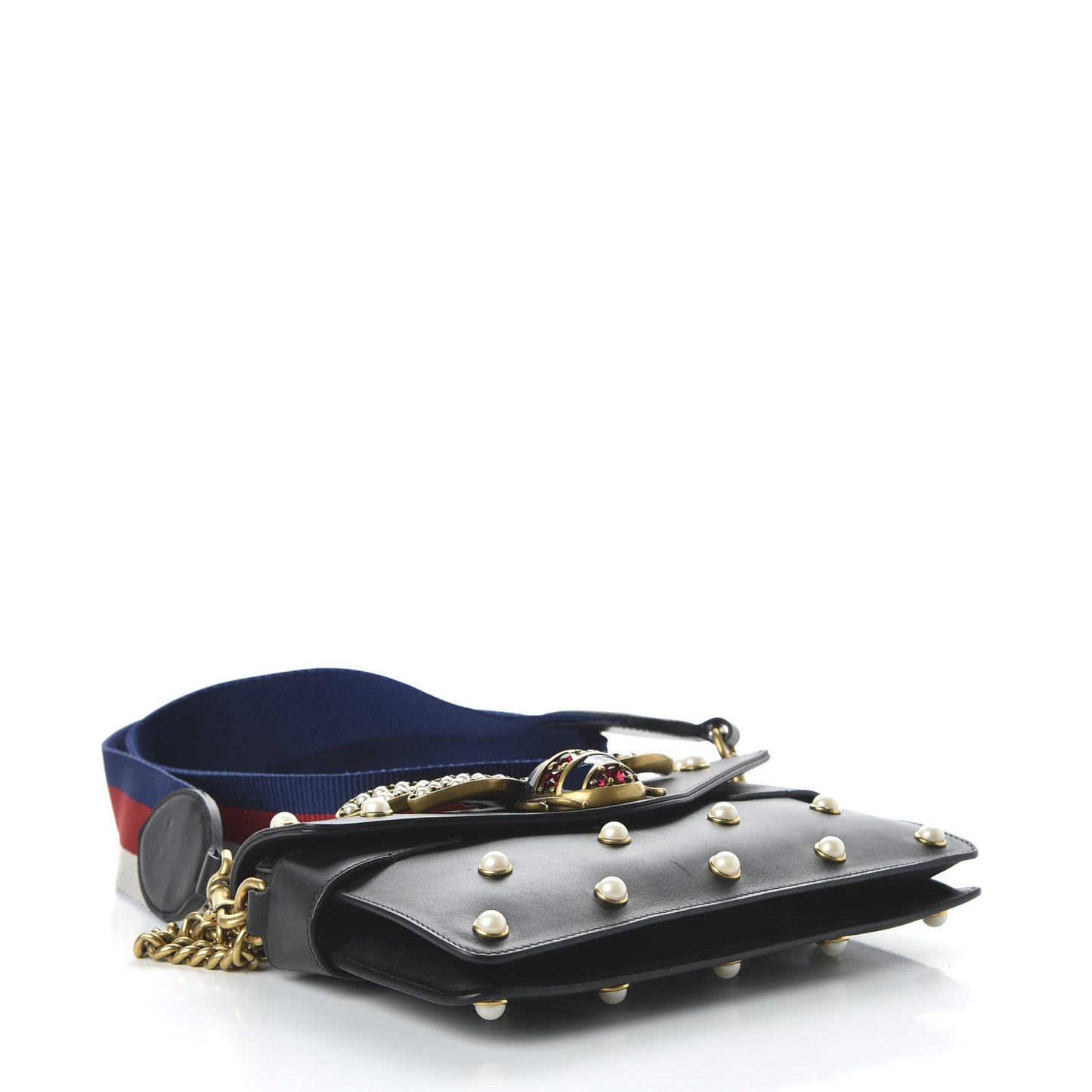 Nappa Pearl Studded Mini Queen Margaret Broadway Shoulder Bag Black