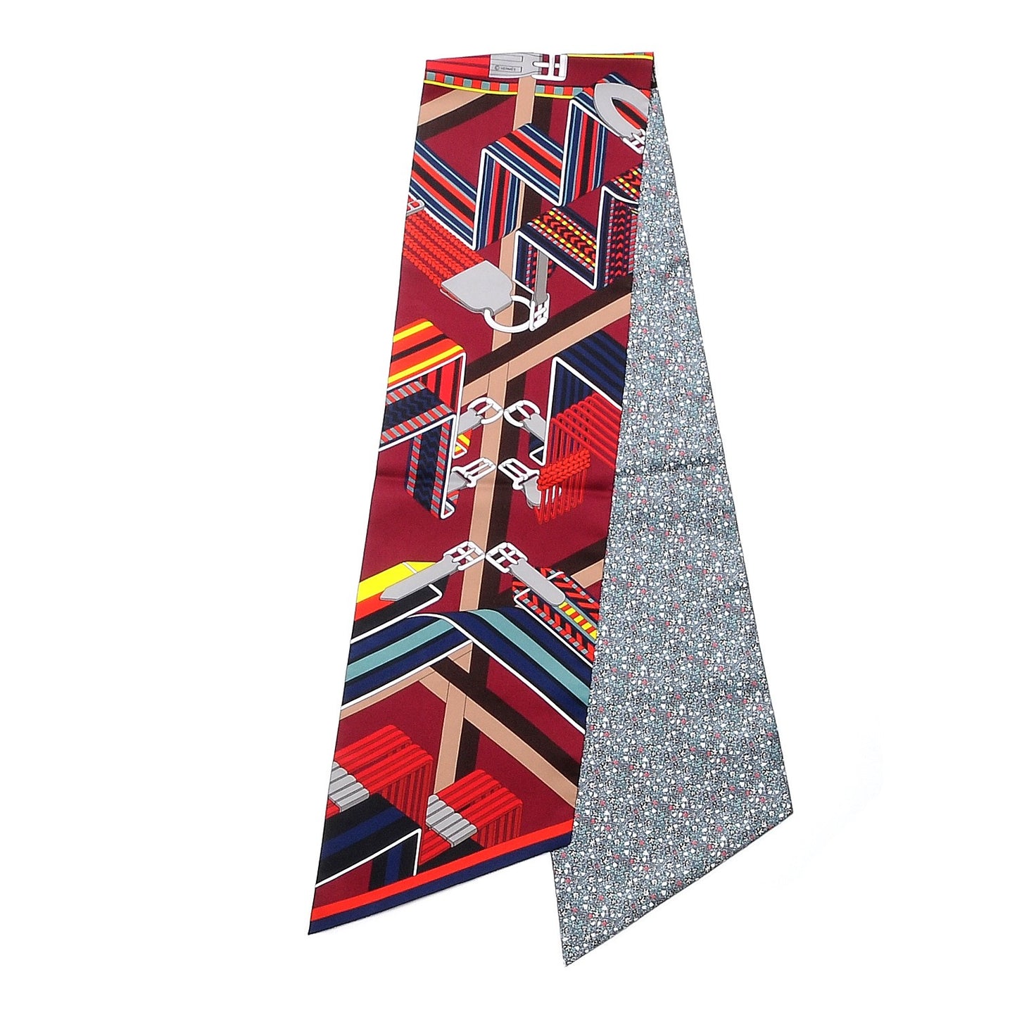 Silk Sangles en Zigzag Fleuries Maxi Twilly Bordeaux Jaune Vif Vert